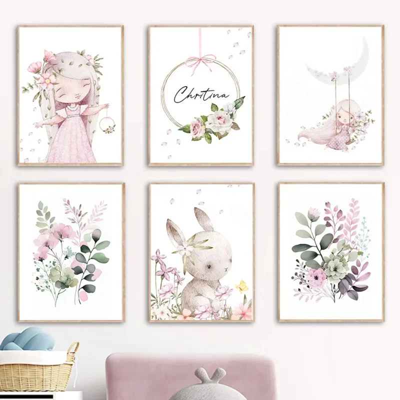Resin Art With Flowers - Nordic Cartoon Aesthetics Wall Art Pink