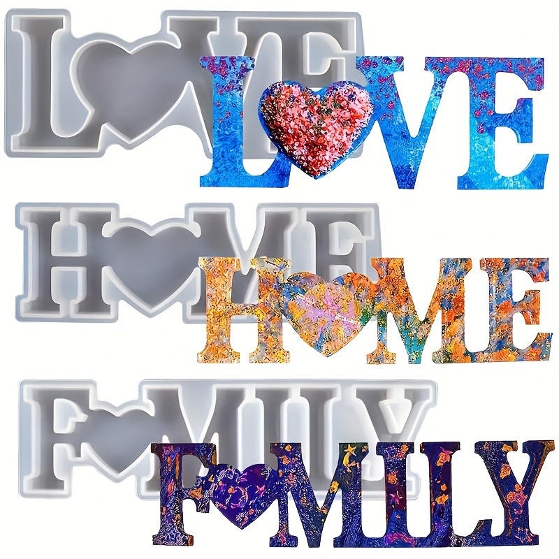 Resin Art Heart - 3Pcs Heart Slogan Silicone Resin Molds,
