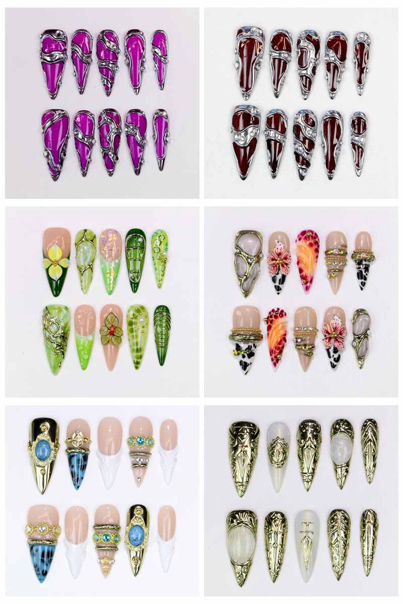 10Pcs Long Stiletto Press-On N - đánh giá và giá Resin Art Design For Wedding